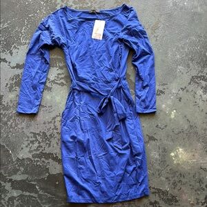 Blue Ruched Long Sleeve Sheath Dress